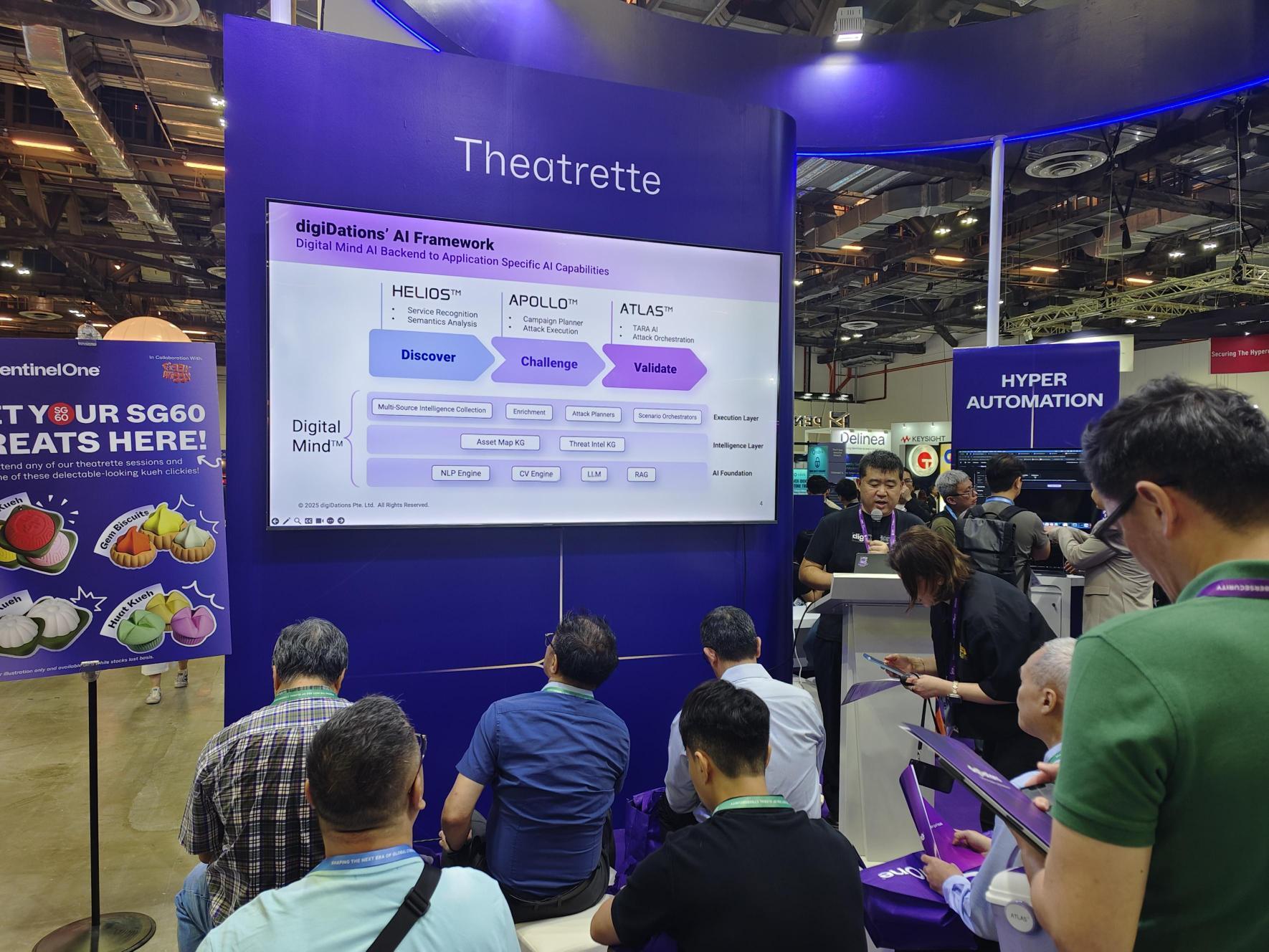 Audience watching a digiDations presentation on its AI framework at the GovWare 2025 theatrette